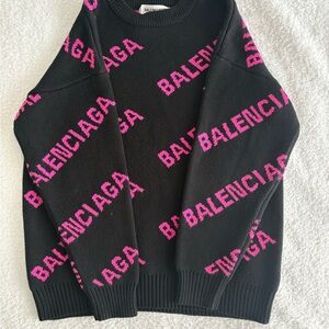 Balenciaga Black Sweater with Pink Logo Design